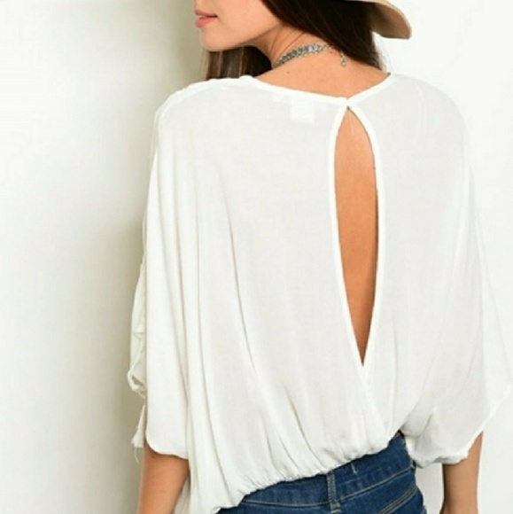 4/$15  Boho OPEN BACK slit TOP cream - Picture 5 of 7